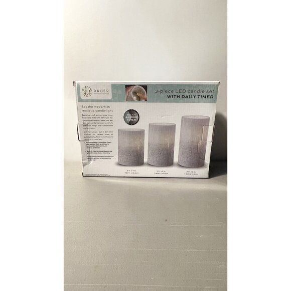 LED Light Gray Candle Set 3 Pc Flameless Wax Order Home w/ Daily Timer - Picture 8 of 9